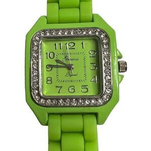 GENEVA LEGEND Women's Watch Arabic Numerals Neon‎ Green Silicone Band 8.75